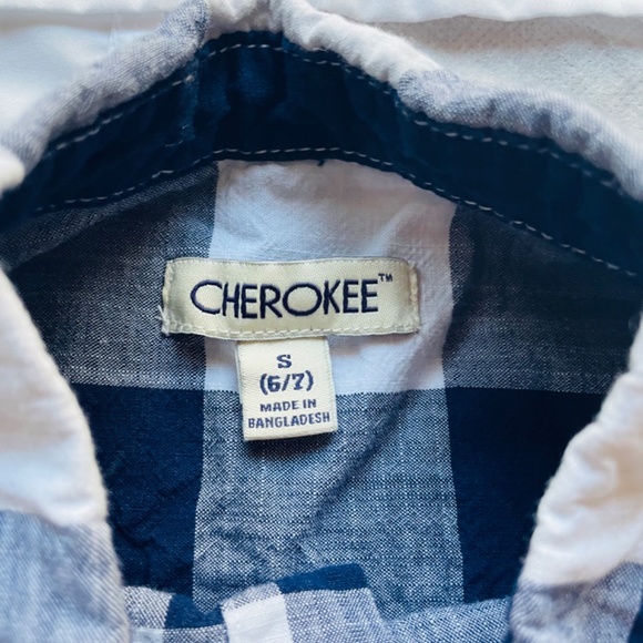 Cherokee Blue & White Button Down Short Sleeve Shirt, 5/6, EUC! - Picture 7 of 10